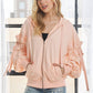 RUFFLED PUFF SLEEVE ZIP UP HOODIE