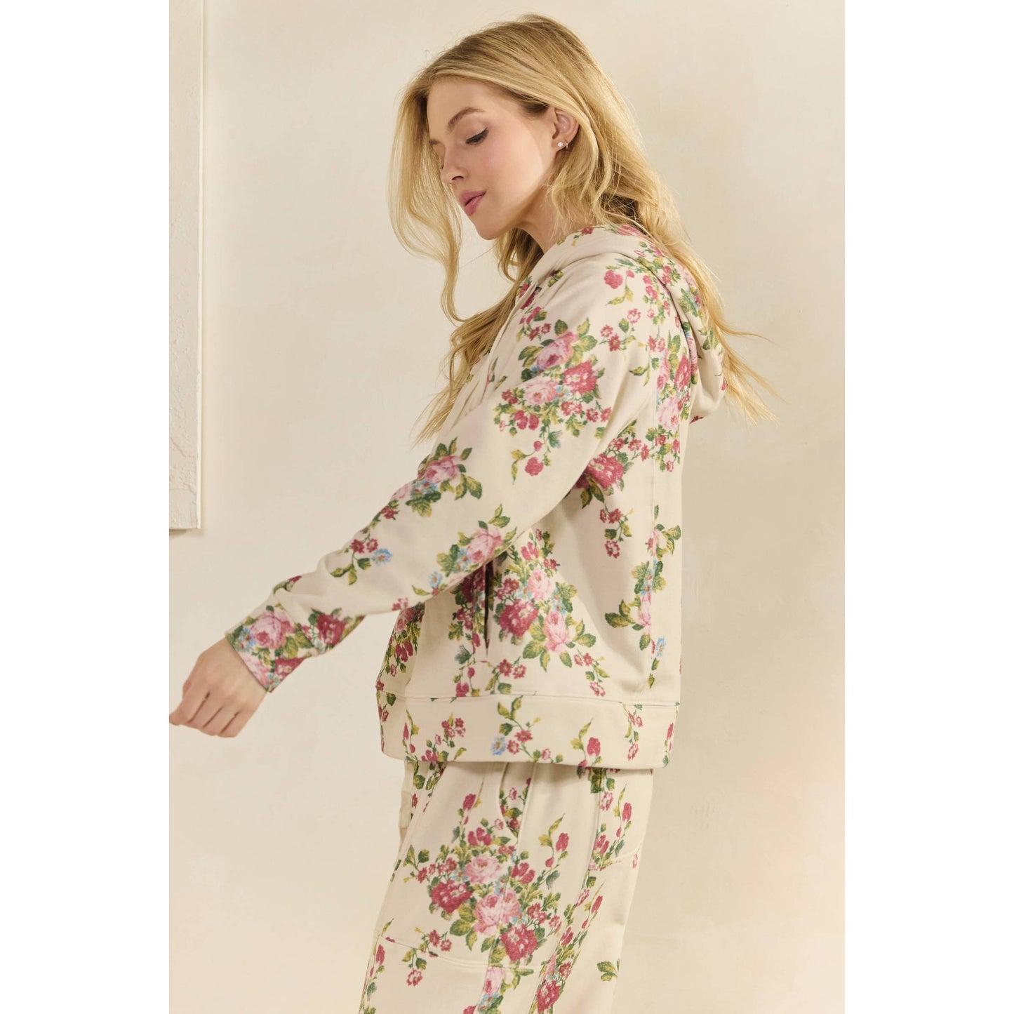 Floral Printed French Terry Hoodie