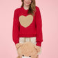 HEART JACQUARD CREW NECK KNIT PULLOVER SWEATER