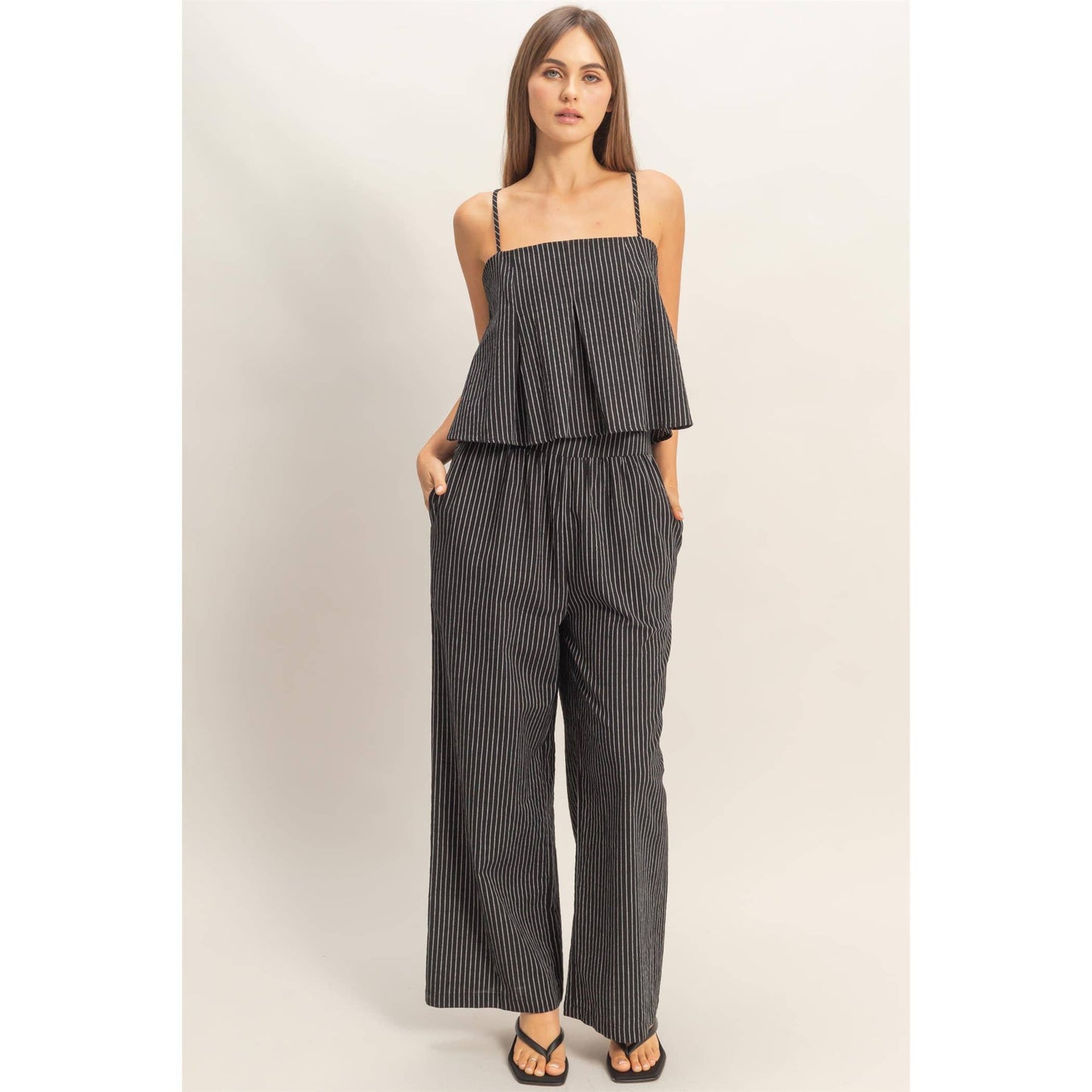 Spaghetti Strap Top And Wide-Leg Pants Set