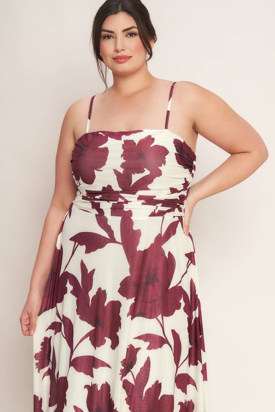 Plus Maroon Floral Mesh Midi Dress