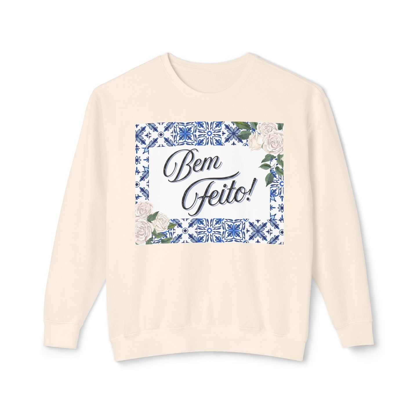 Bem Feito Crewneck Sweatshirt — Portuguese Floral Tile Design