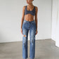 High Rise Straight Leg Denim Jeans - Dark- 7106