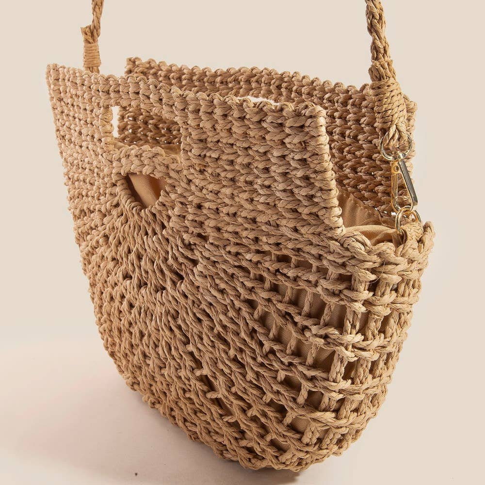 Semi Circle Straw Woven Hand Bag