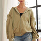 RUFFLED PUFF SLEEVE ZIP UP HOODIE