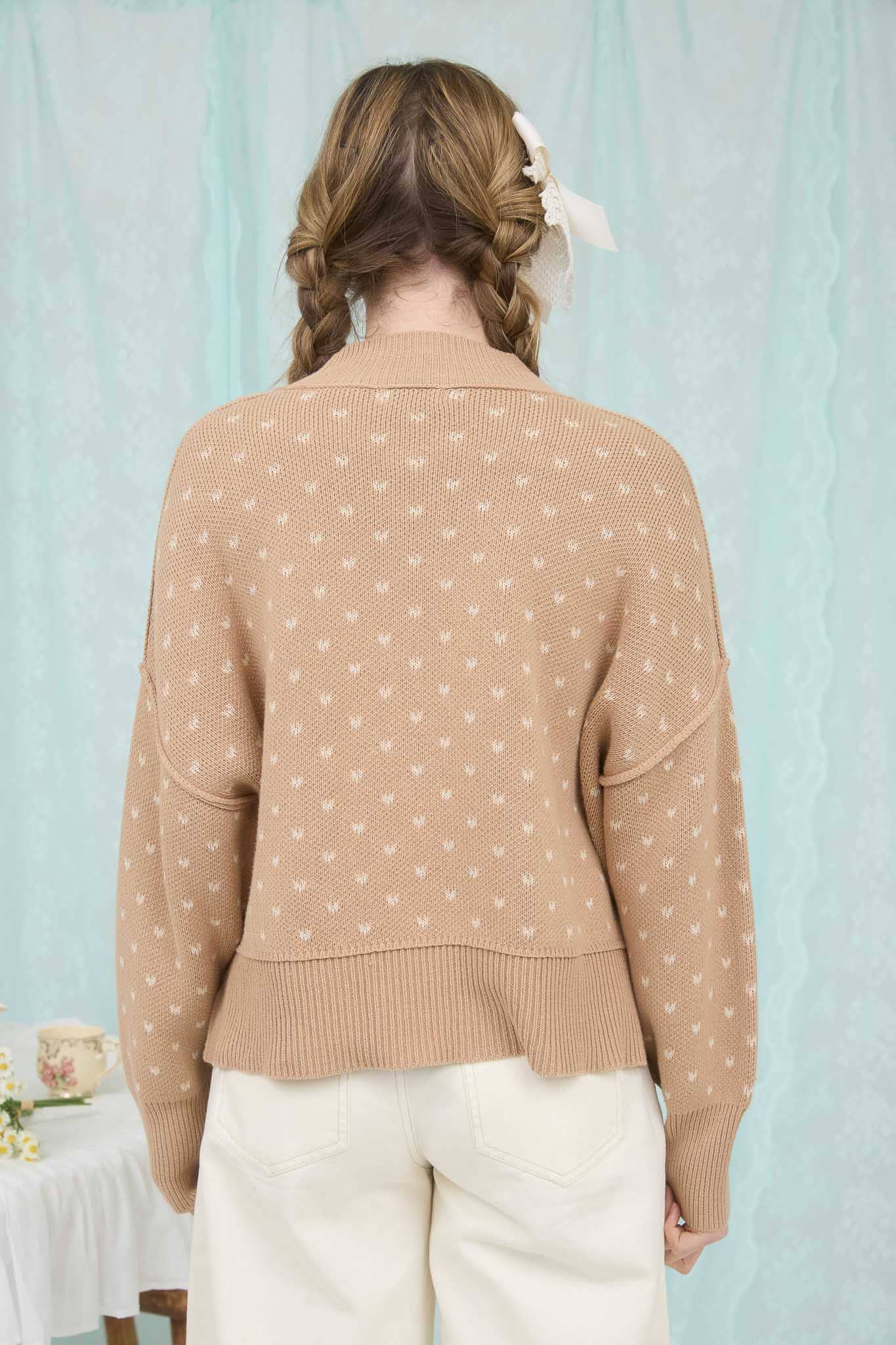HEART PATTERN DROP SHOULDER KNIT PULLOVER SWEATER