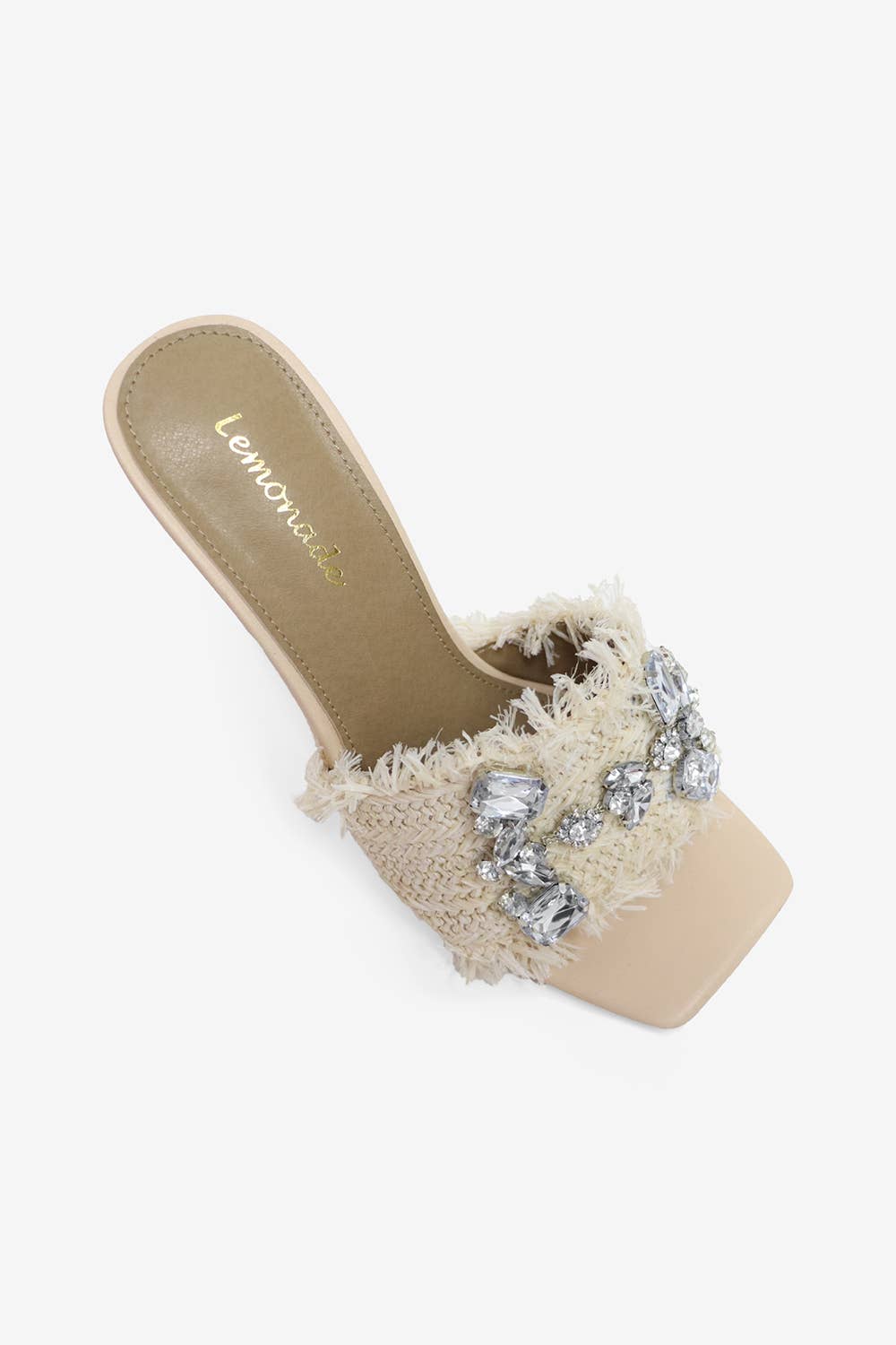 KIDMAN - Raffia Floral Heels, Rhinestone Embellishments
