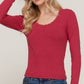 Long Sleeve Scoop Neck with Lace Trim Rib Knit Top