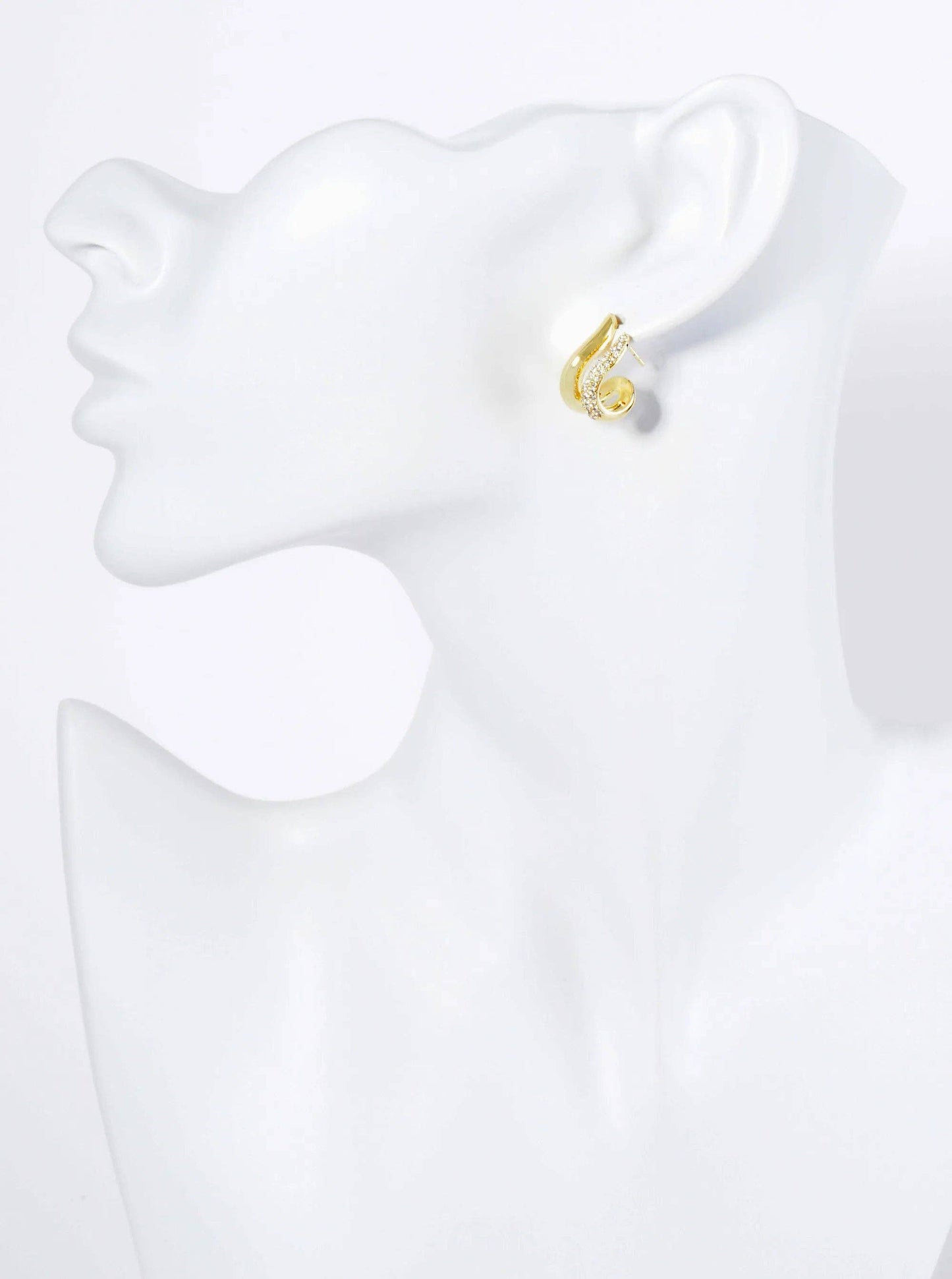 14K Gold Dipped 15mm Pave Set CZ Wavy Double Line Hoop Earrings