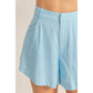 HF25A652-Linen Mid-Rise Flared Shorts