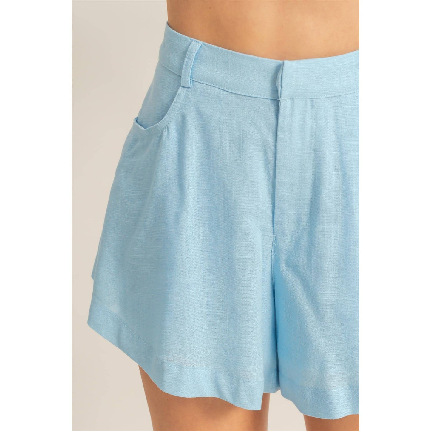 HF25A652-Linen Mid-Rise Flared Shorts