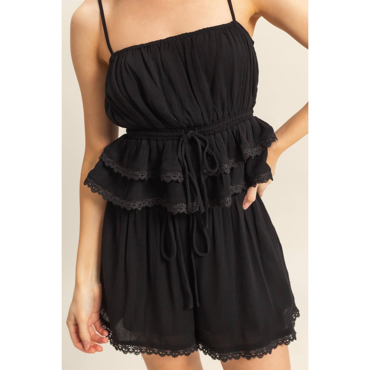 HF25E205-SET-Peplum Cami Top And Shorts Set