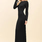 DOUBLE LAYERED BOAT NECK LONG SLEEVE SLIT MAXI