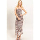 Strapless Printed Mesh Maxi Dress