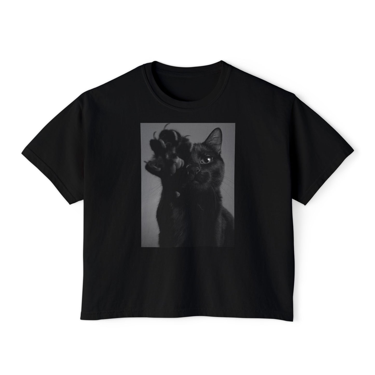 GoodLuck Kitty Graphic Women's Boxy Tee, Pet Lover Gift, Casual Summer Top, Fun Cat T-Shirt, Streetwear Style Tee