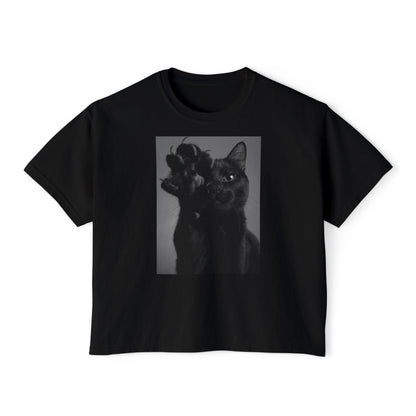 GoodLuck Kitty Graphic Women's Boxy Tee, Pet Lover Gift, Casual Summer Top, Fun Cat T-Shirt, Streetwear Style Tee