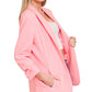 Woven 3/4 Ruched Sleeve Open Front Classic Blazer