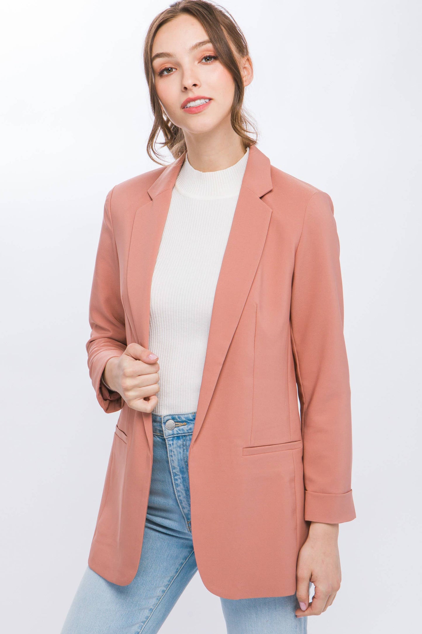 `"._ Woven Solid Classic Blazer
