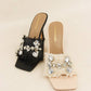 KIDMAN - Raffia Floral Heels, Rhinestone Embellishments