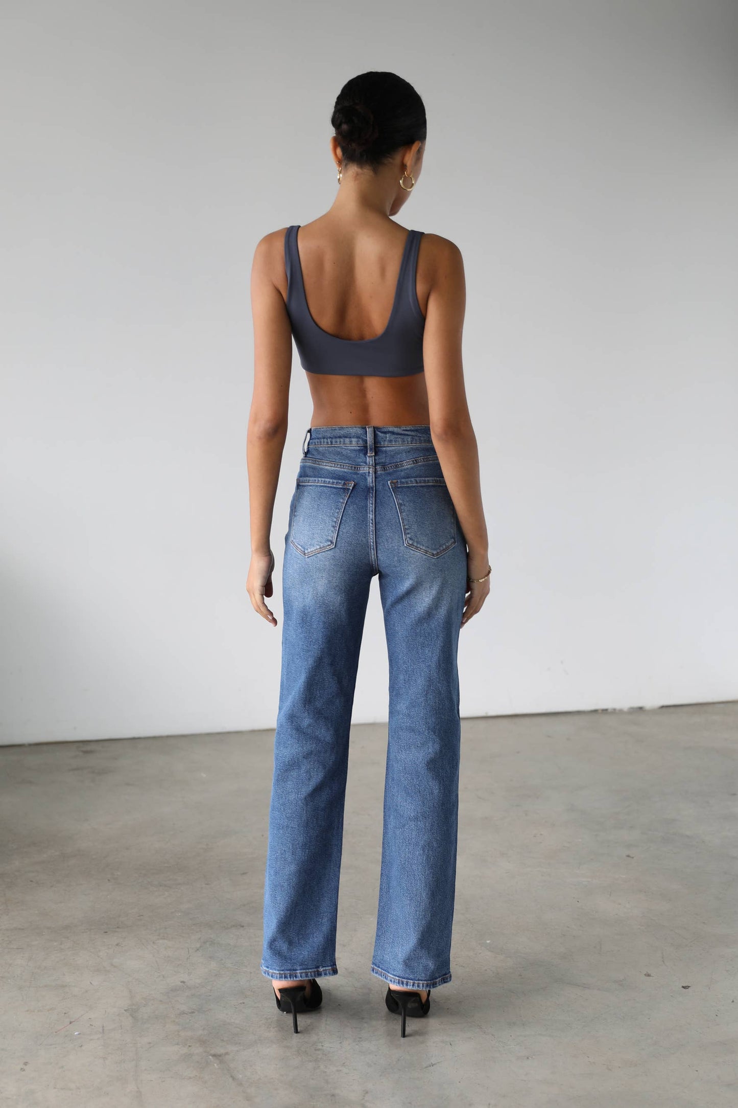 High Rise Straight Leg Denim Jeans - Dark- 7106