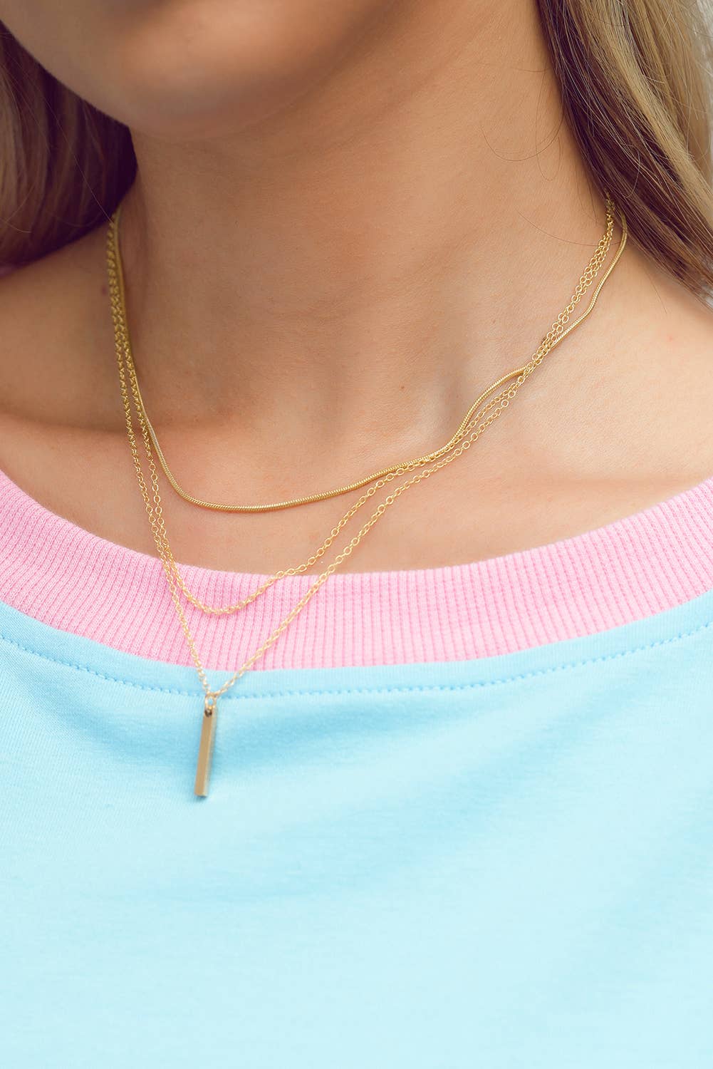 Bar Pendant Layered Adjustable Chain Necklace
