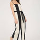 WIDE STRIPE SPAGHETTI STRAP BELTED JUMPSUIT