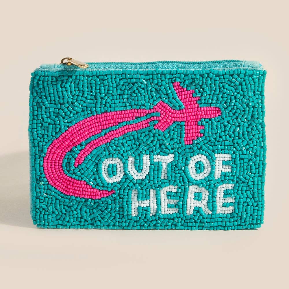 Out Of Here Airplane Beaded Coin Purse