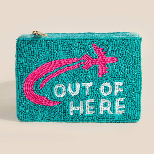 Out Of Here Airplane Beaded Coin Purse