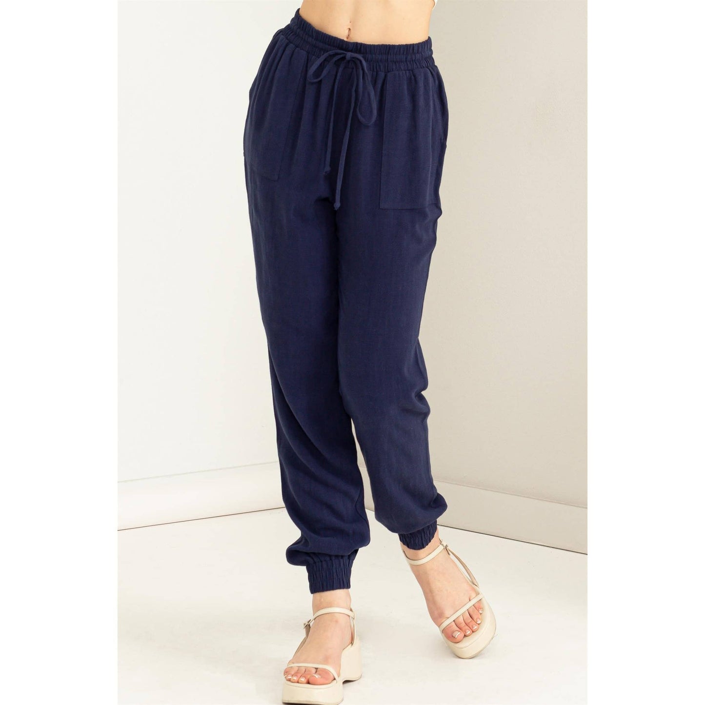 DZ23A546-Linen Drawstring Jogger Pants