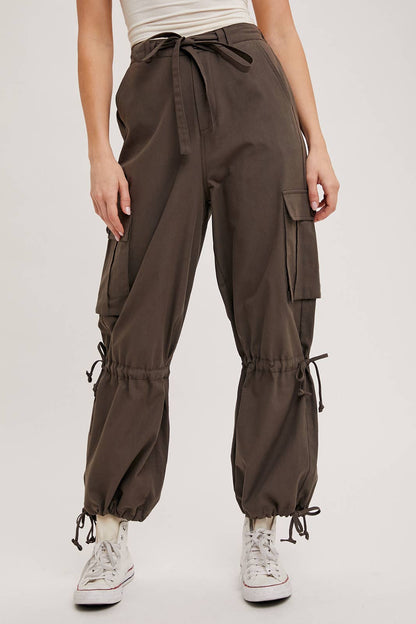 HIGH-RISE DRAWSTRING CARGO WIDE LEG PANTS