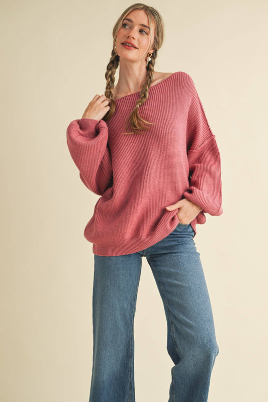 BOAT NECK BUBBLE SLEEVE SWEATER