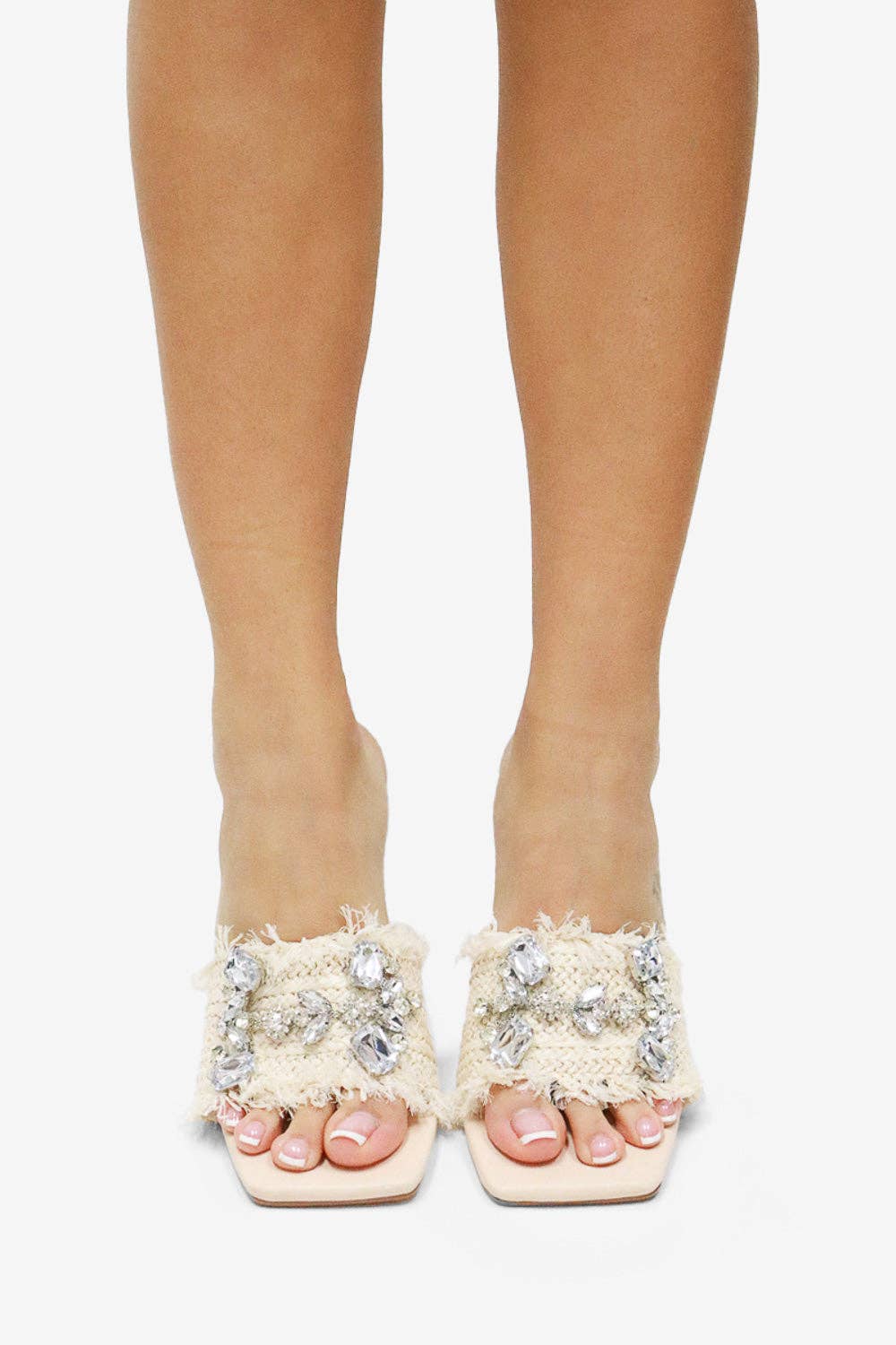 KIDMAN - Raffia Floral Heels, Rhinestone Embellishments
