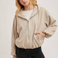 FAUX SUEDE HOODED CROP JACKET WITH ZIPPER