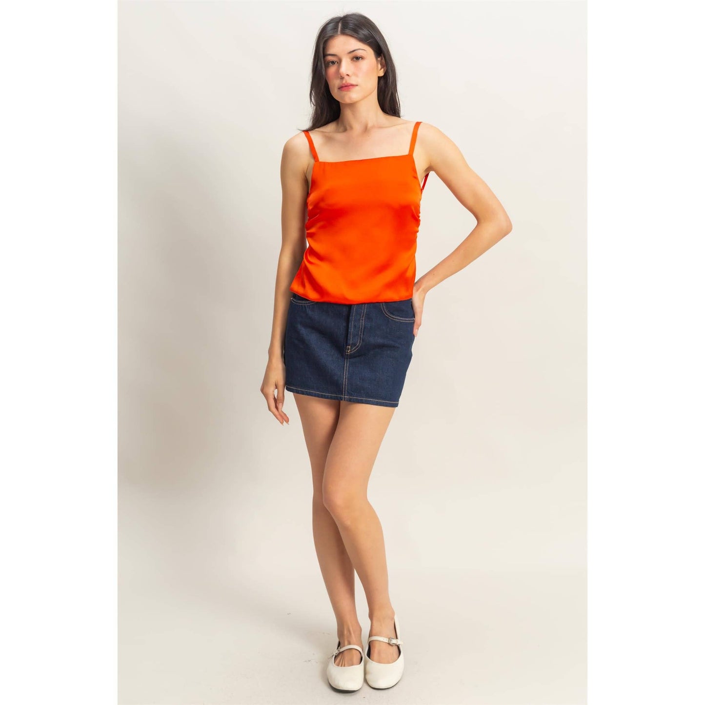 DZ25C126-Satin Back Tie Detail Sleeveless Top