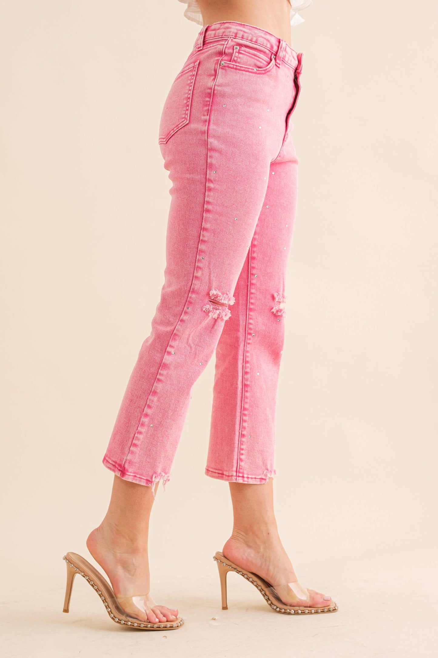 22418P - Studded Rhinestone Denim Jeans