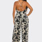 BCCJ71690  Suspender Print Pleated Jumpsuit