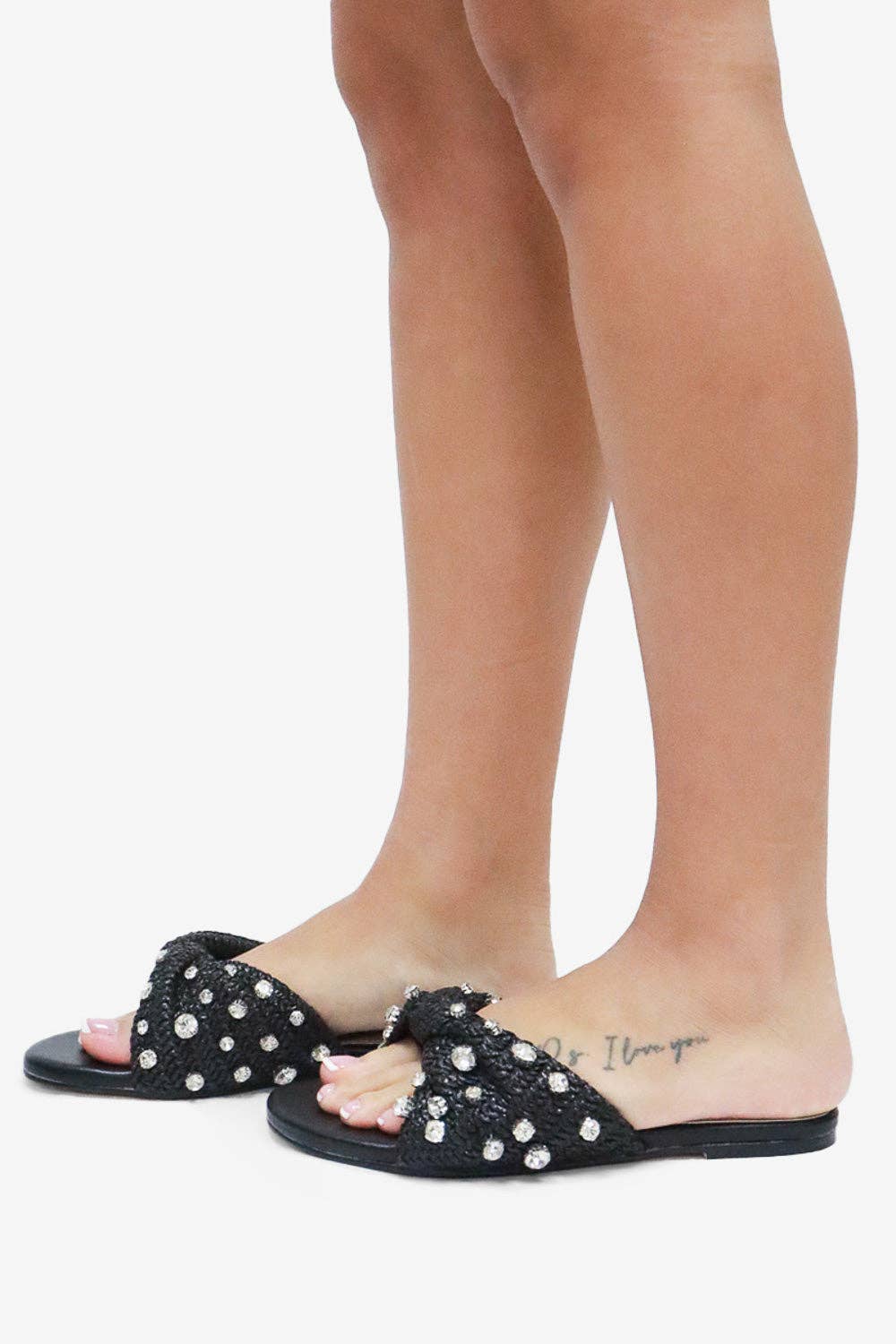 MAYLEEN - Raffia Beaded Slide Sandals, Mediterranean Style