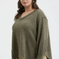 PLUS V NECK ASYMMETRICAL HEM LONG SLEEVE KNIT TOP