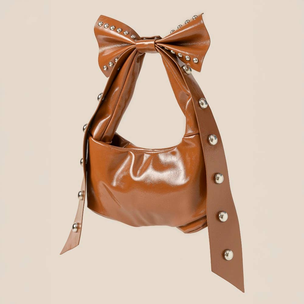 Ribbon Bow Grommeted Faux Leather Hand Bag