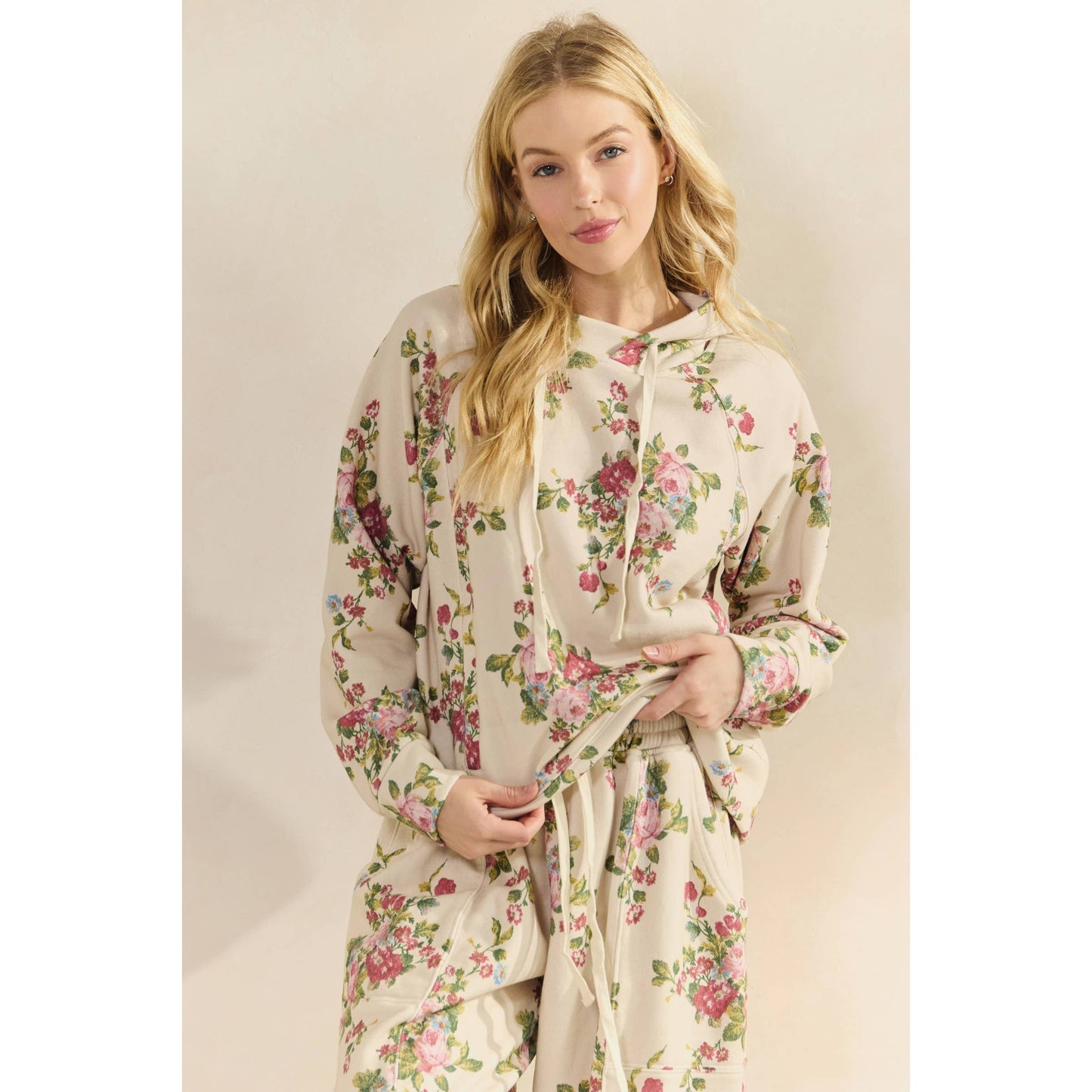 Floral Printed French Terry Hoodie