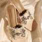 KIDMAN - Raffia Floral Heels, Rhinestone Embellishments
