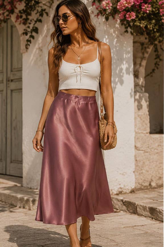 Satin midi flare skirt