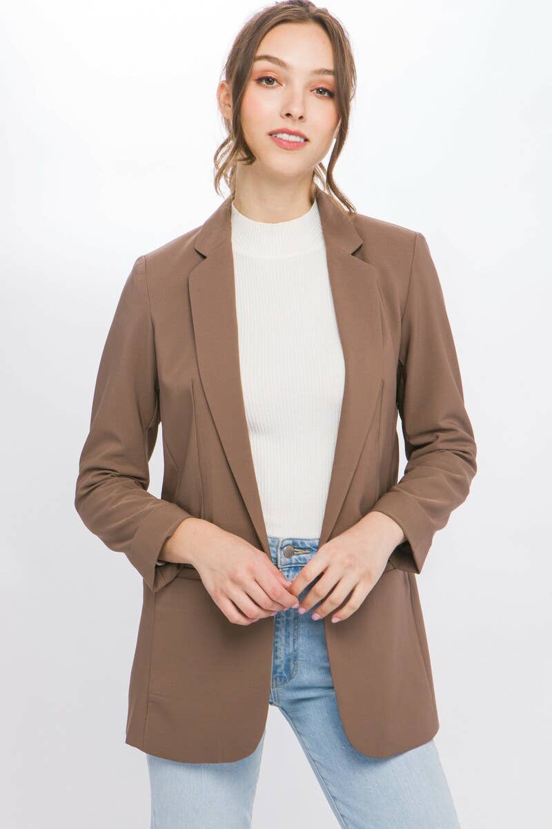 `"._ Woven Solid Classic Blazer