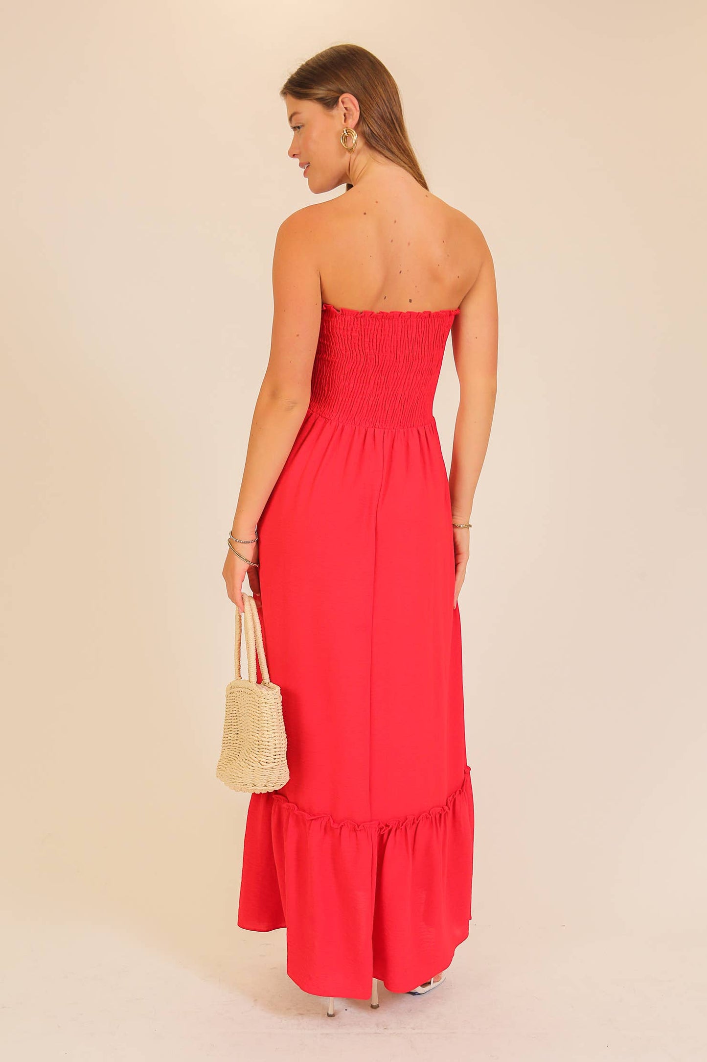 Strapless boho smocked top airflow maxi dress
