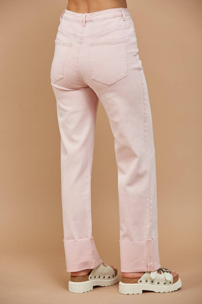 STRAIGHT LEG WASHED CUFFED JEANS Mauve
