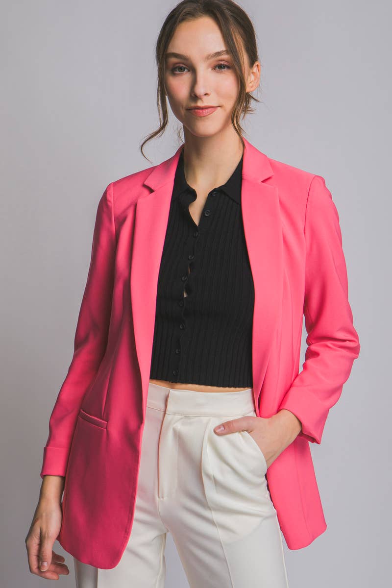 `"._ Woven Solid Classic Blazer