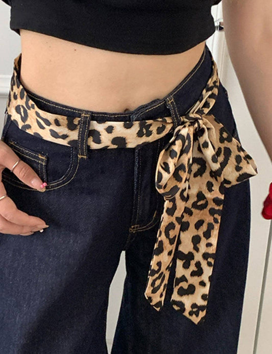 Vintage Leopard Print Waist Belt Silk Scarf DPWB2711