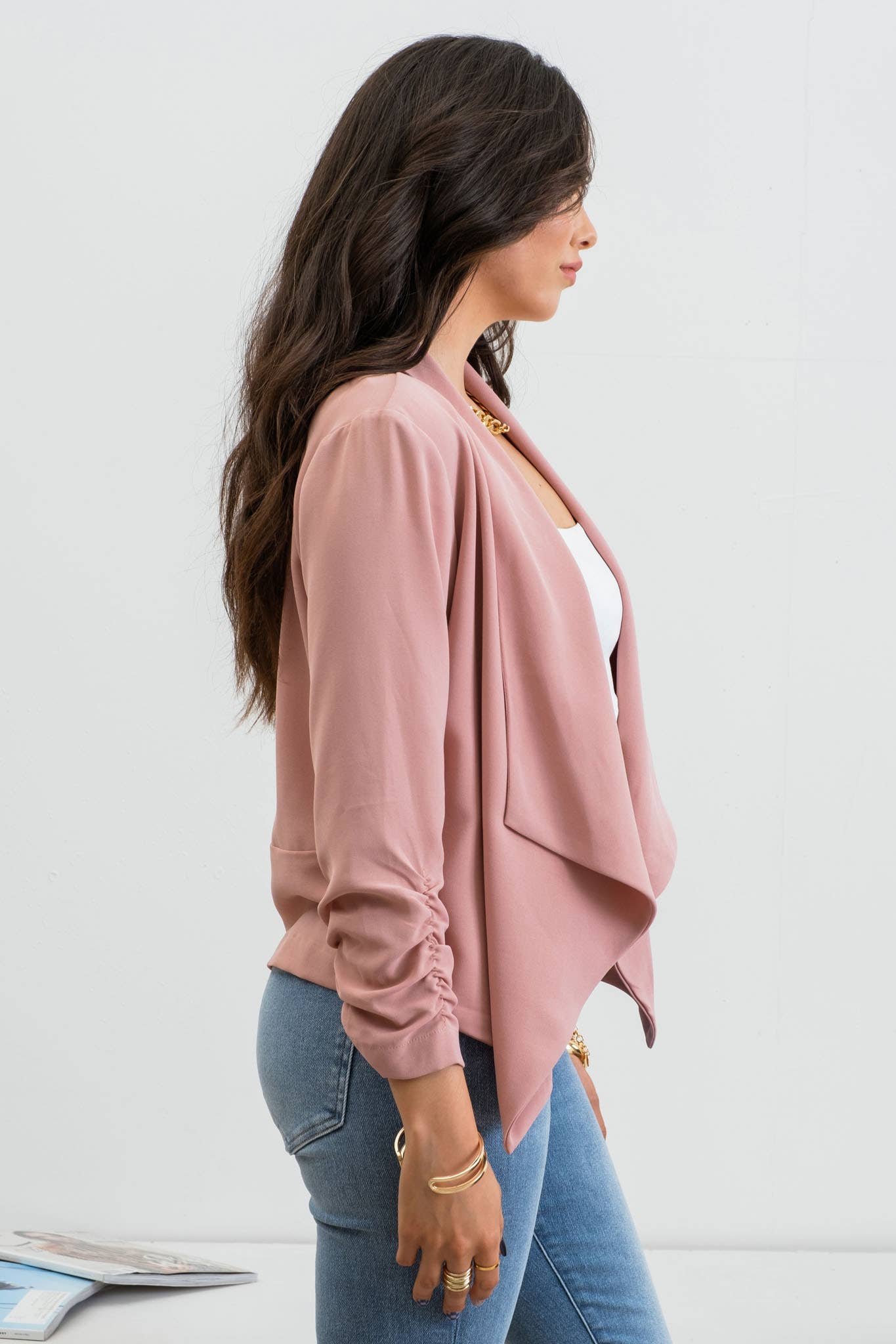 3/4 ROUCHED SLEEVE BLAZER