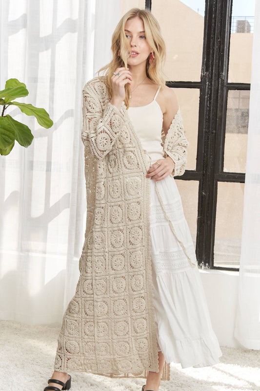CESW3831- LONG SLEEVES CROCHET ELASTIC CARDIGAN
