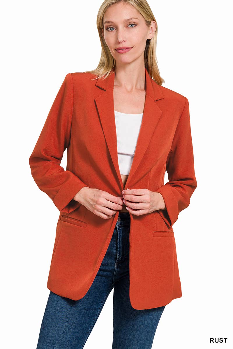 `"._ Woven Solid Classic Blazer